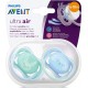 Philips Avent Soothers, 6-18m Ultra Air Baby Soother -SCF344/22 for Baby's Sensitive Skin with Self Sterilising Travel Case, Rabbit/Hedgehog Design, Blue/Turquoise (Pack of 2) 